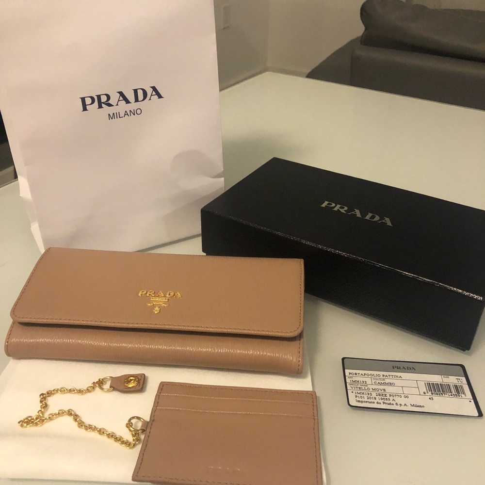 Prada Saffiano Leather Continental Wallet, Cammeo